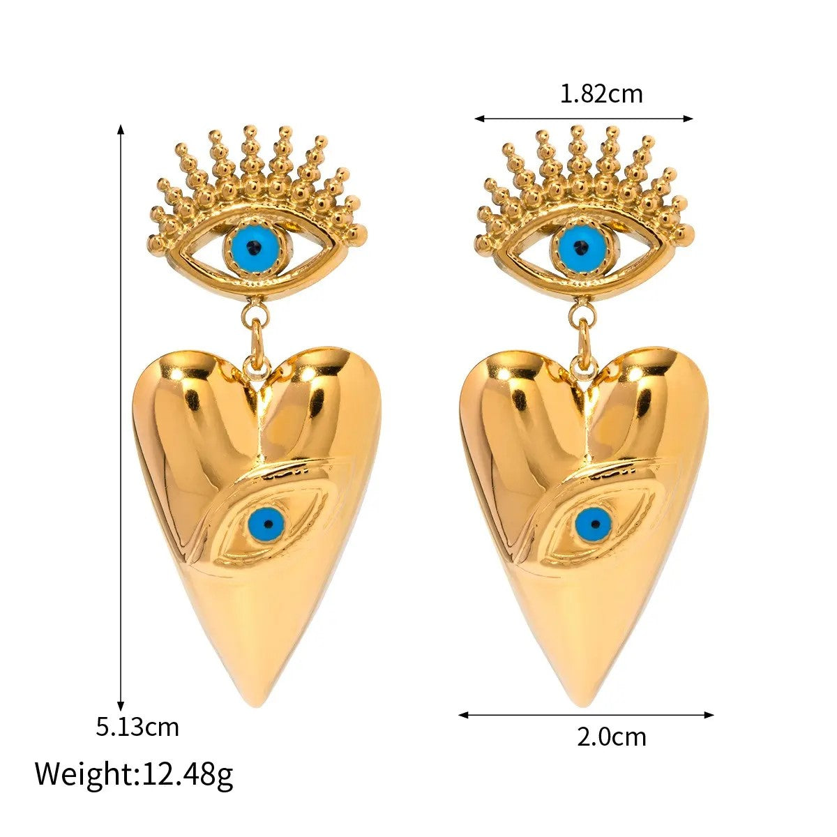 18K Gold Plated Turkish Eye Heart Earring