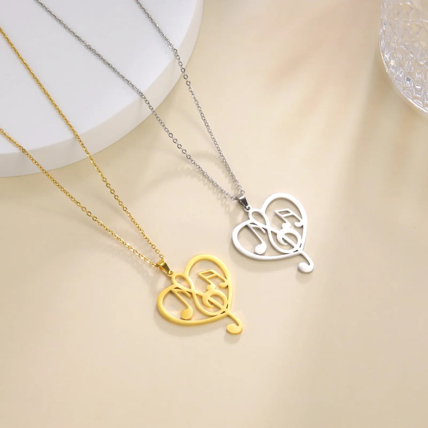 18K Gold Plated Music Heart Pendant Necklace
