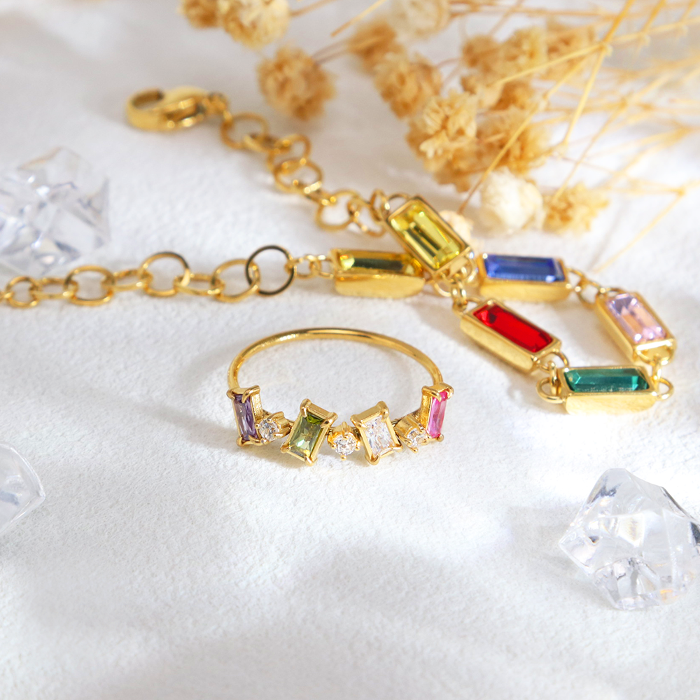 18K Gold Plated Rectangular Zirconia Ring