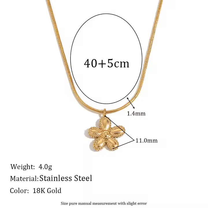 18K Gold Plated Snake Chain Flower Pendant Necklace