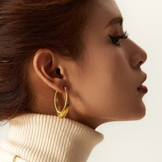 18K Gold Plated Chunky Hollowed Earrings (L)