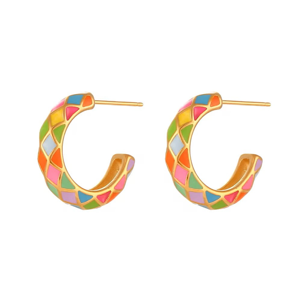 18K Gold Plated Enamel Hoop Earrings