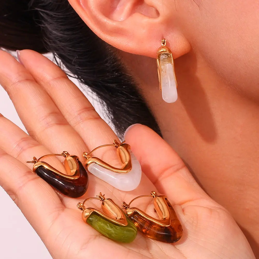 18K Gold Plated V-Shape Acrylic Hoop Earrings
