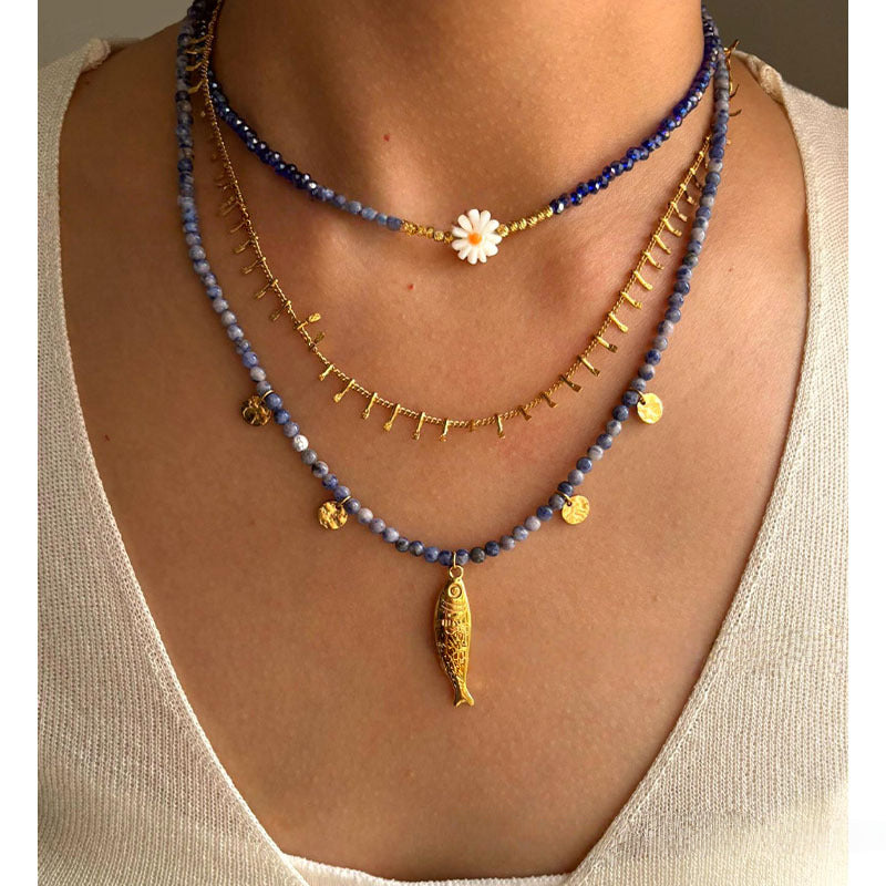 Handmade Blue Natural Stone Bead Necklace
