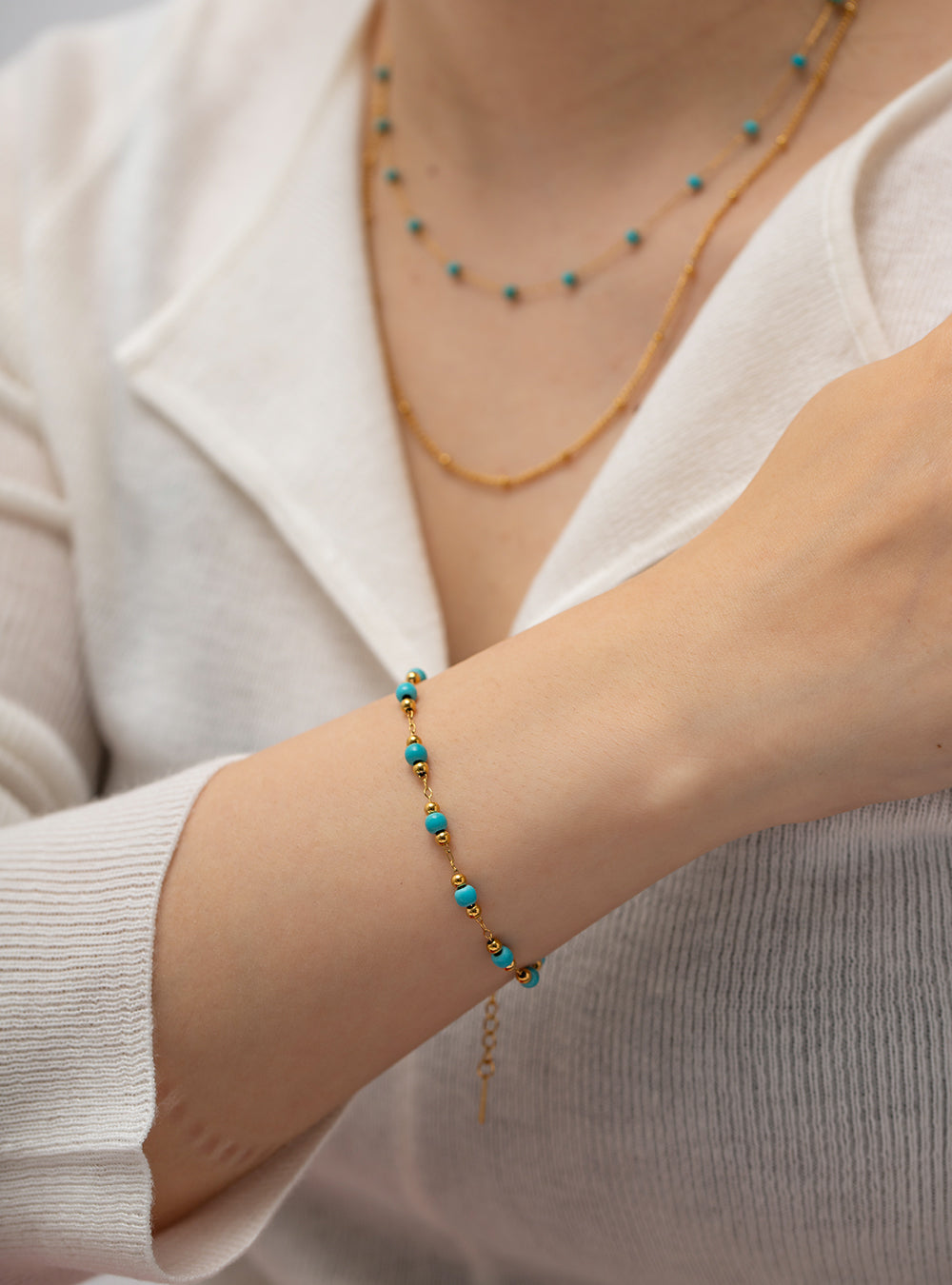 18K Gold Plated Turquoise Bead Bracelet