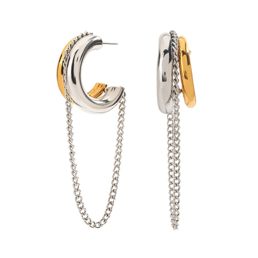18K Gold Plated Two-Tone Tassel Chain Earring