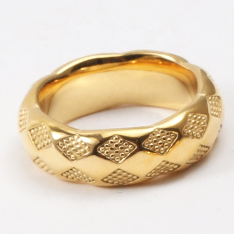 18K Gold Plated Checkered Texture Ring