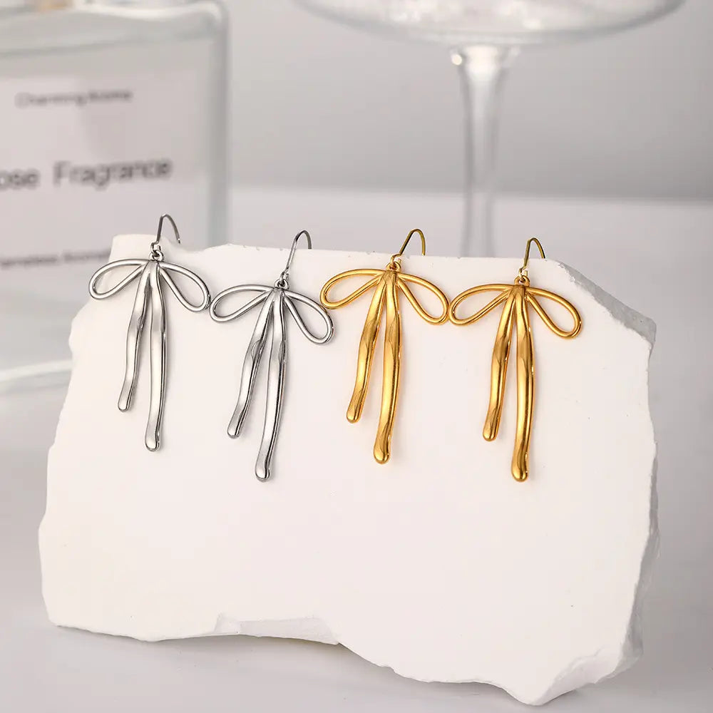 18K Gold Plated Bow-Knot Drop Earrings