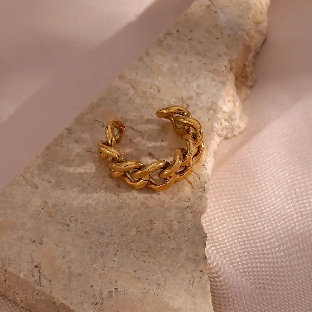 18K Gold Plated Chunky Cuban Chain Ring (Adjustable)