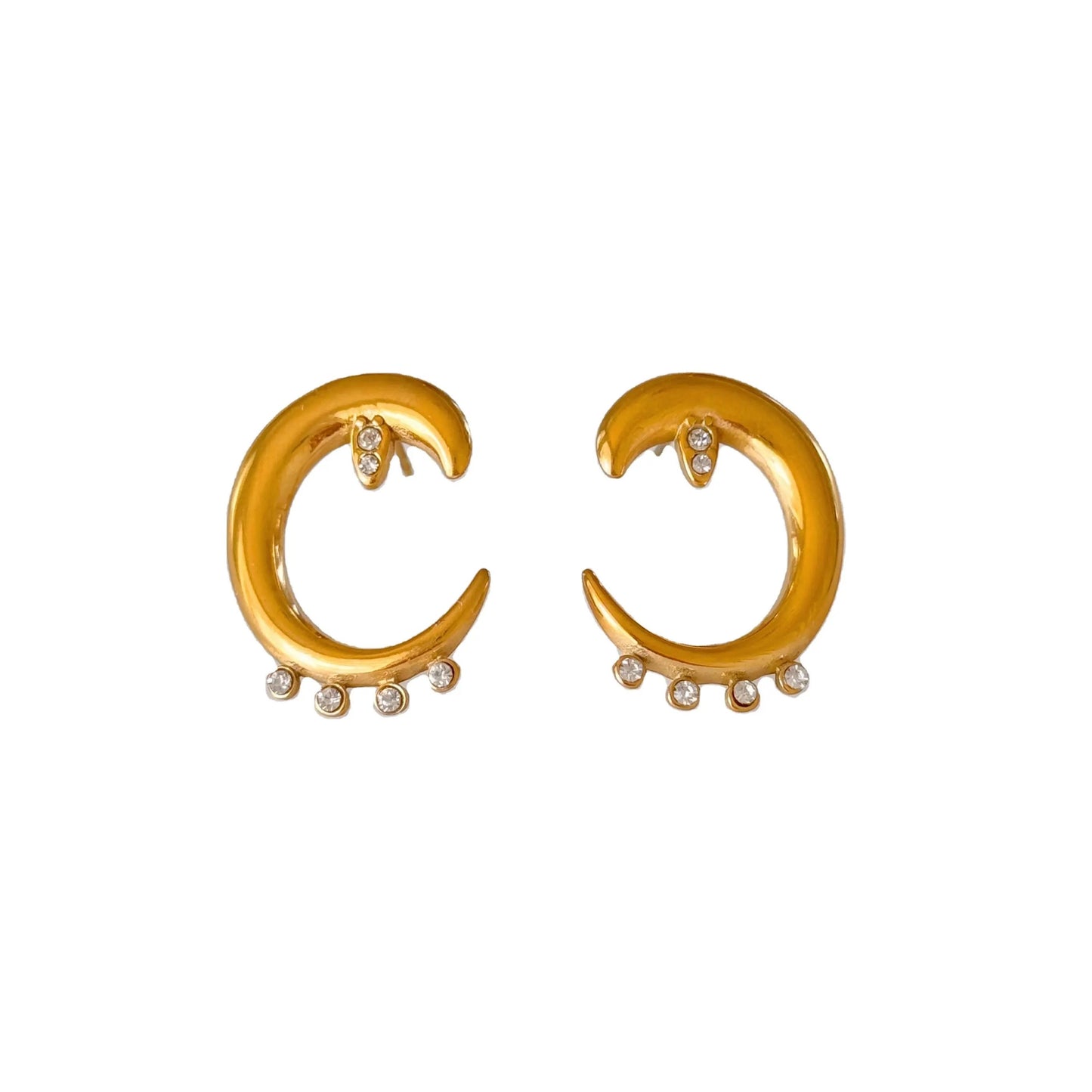 18K Gold PLated CZ Moon Stud