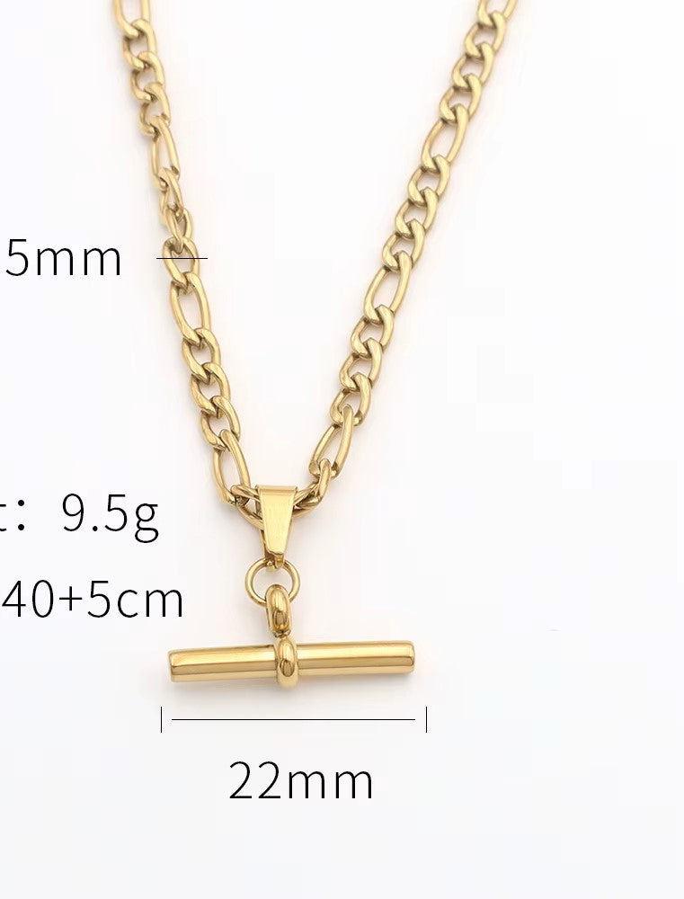 18K Gold Plated T-Bar Pendants Necklaces