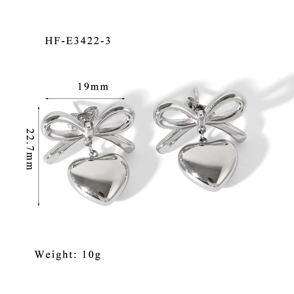18K God Plated Heart-Bow Drop Earring