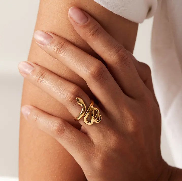 18K Gold Plated Smooth Snake Ring (Adjustable)