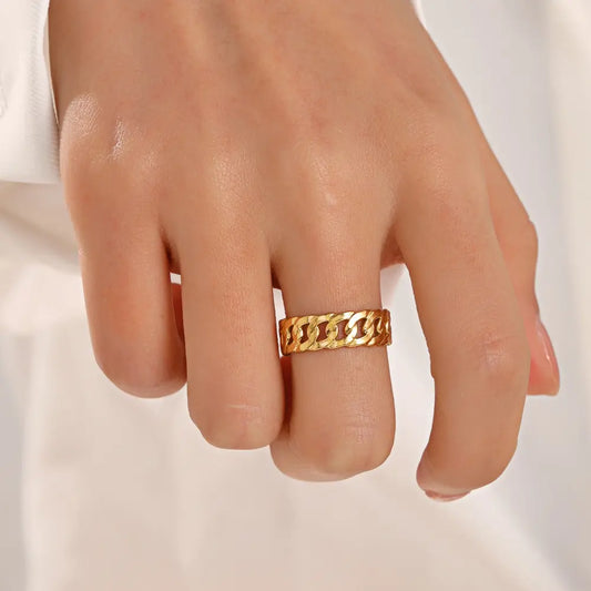 18K Gold Plated Link Chain Open Ring (Adjustable)