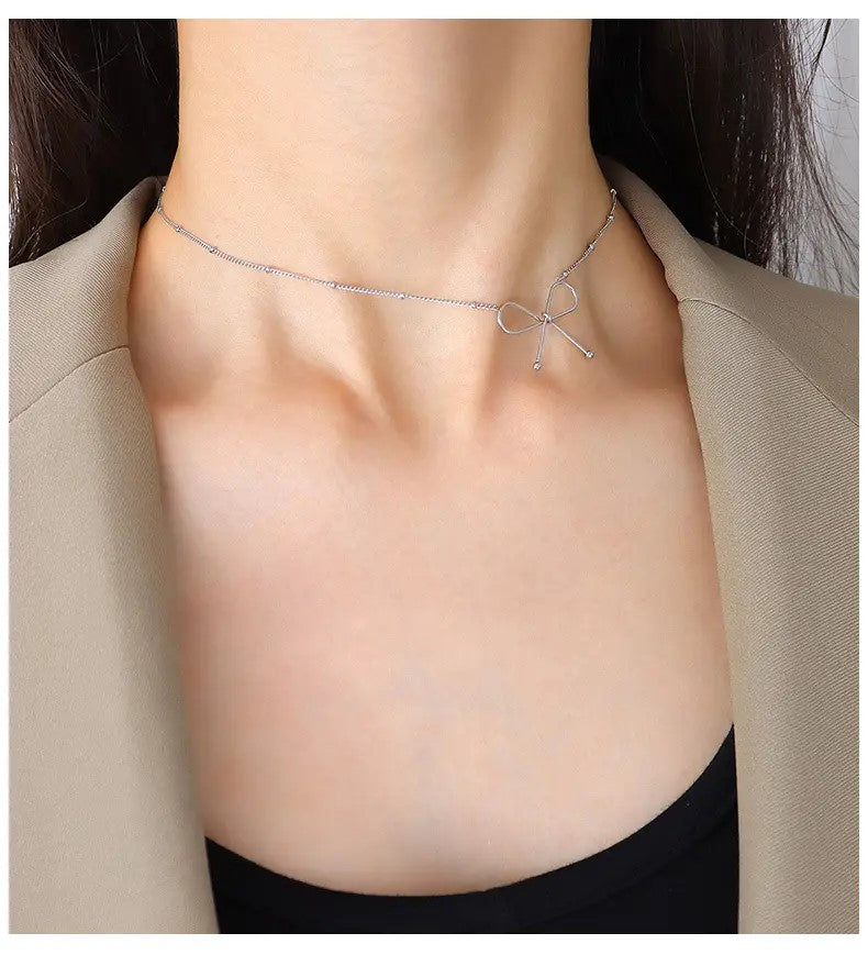18K Gold Plated Clip Bow Necklace