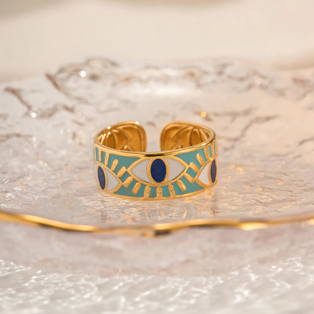 18K Gold Plated Drop-Oil Evil Eye Ring (Adjustable)