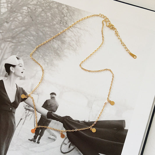 18K Gold Plated Round Pendant Choker Necklace