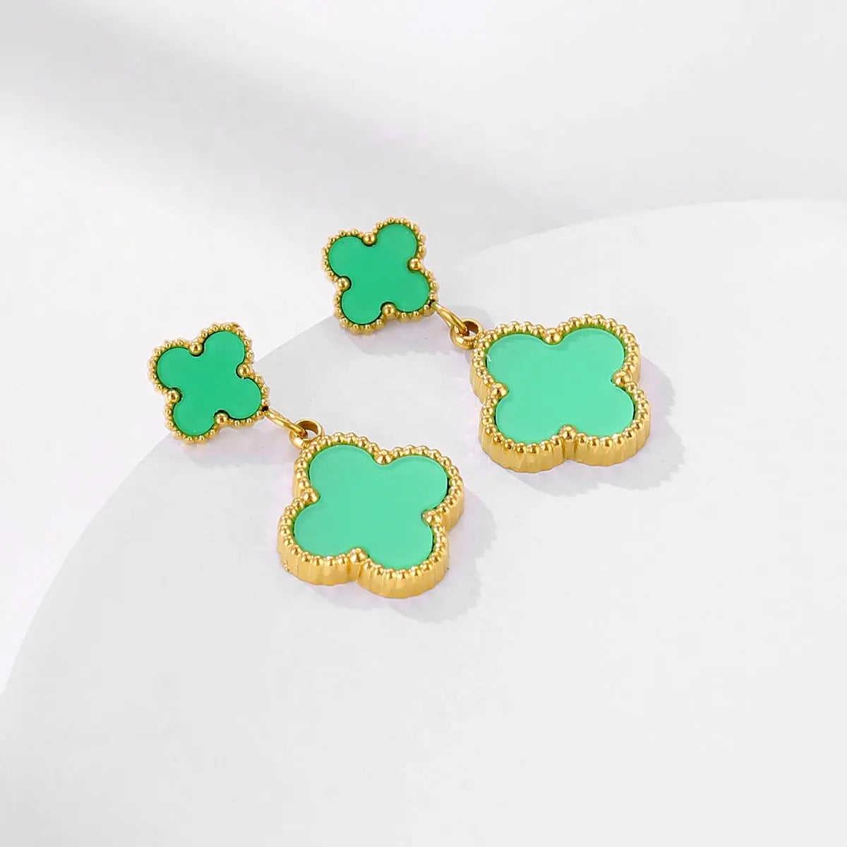18K Gold Plated Double Four-Leaf Pendant Earring