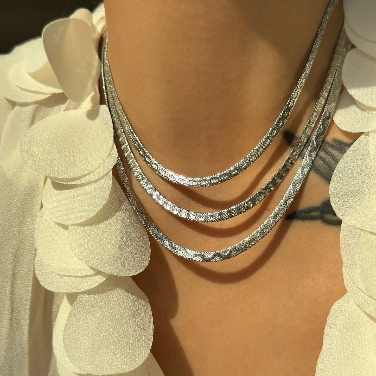18k Gold Plated Vintage Embossed Flat Necklace