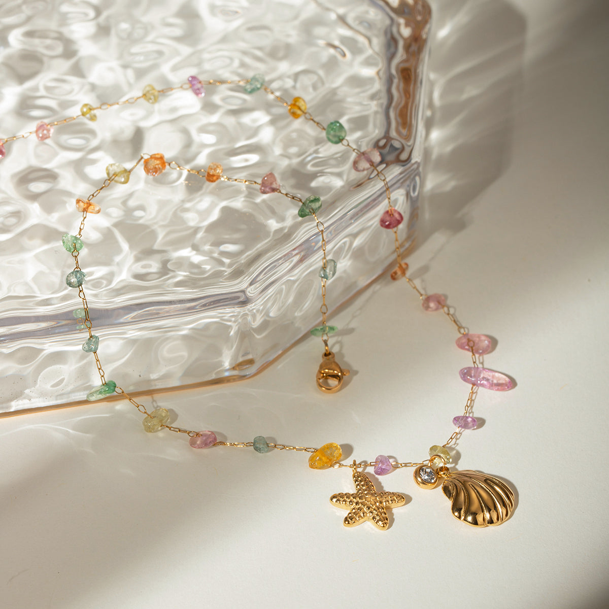 18K Gold Plated Colour Crystal Shell-Starfish Neckace