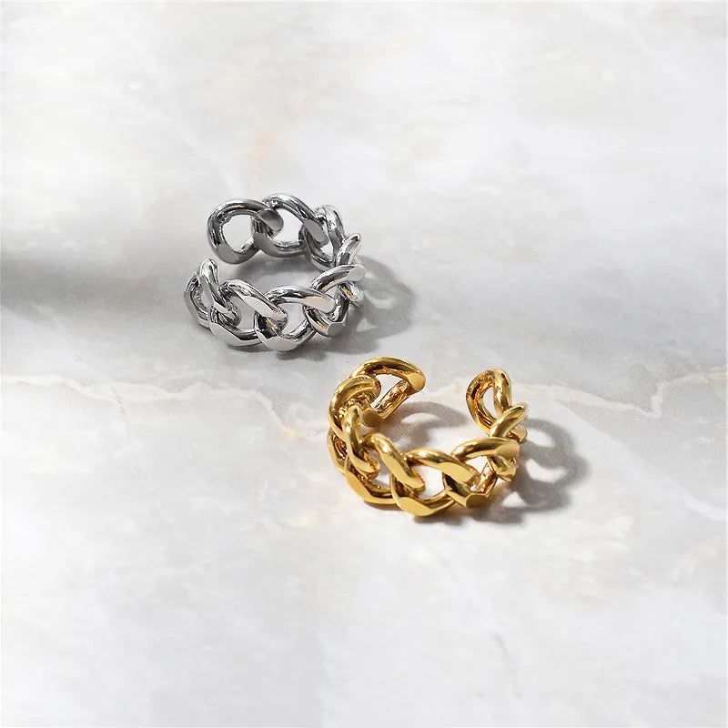 18K Gold Plated Chunky Cuban Chain Ring (Adjustable)