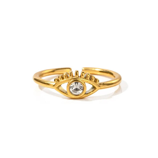 18K Gold Plate CZ Turkish Eye Ring (Adjustable)