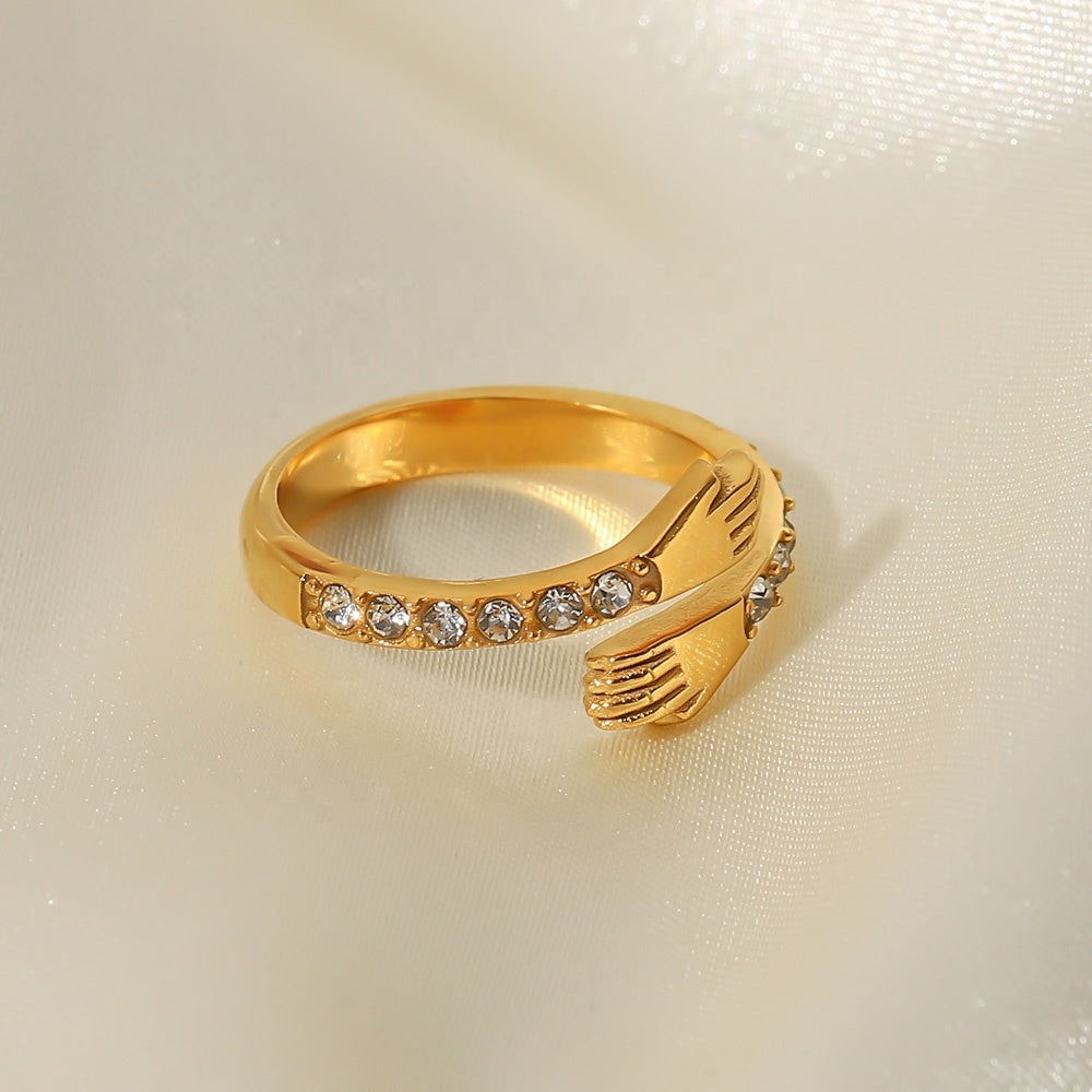 18k Gold Plated CZ Self Love Hug Me Ring (adjustable)