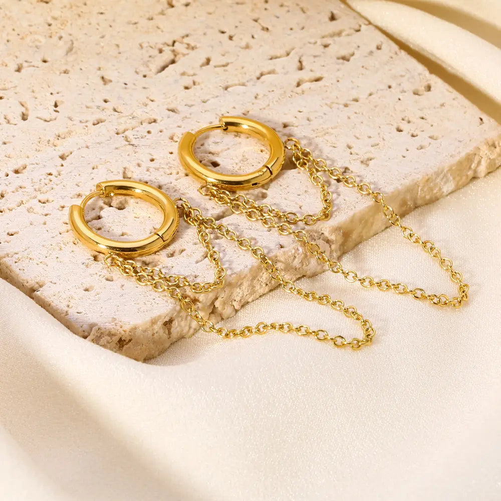 18K Gold Plated Punk Chain Tassel Earrings