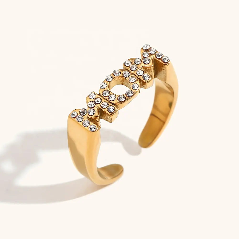 18K Gold Plated MOM Engraved Ring