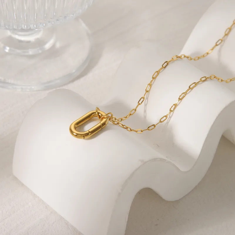 18K Gold Plated Buckle-Clasp Fine Paperclip Necklace