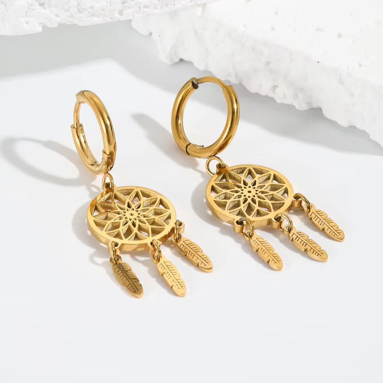 18K Gold Plated Dream-Catcher Pendant Earrings