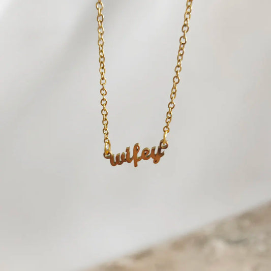 18K Gold Plated WIFEY Charm Necklace
