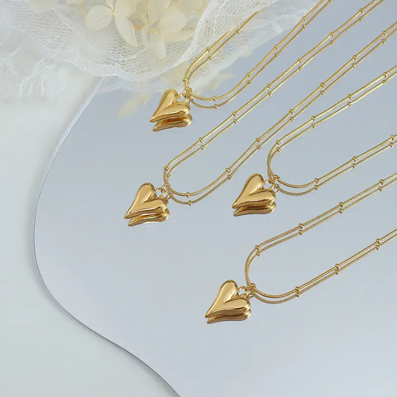 18K Gold Plated Snake Chain Heart Necklace