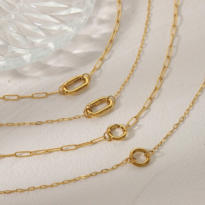 18K Gold Plated Buckle-Clasp Fine Paperclip Necklace