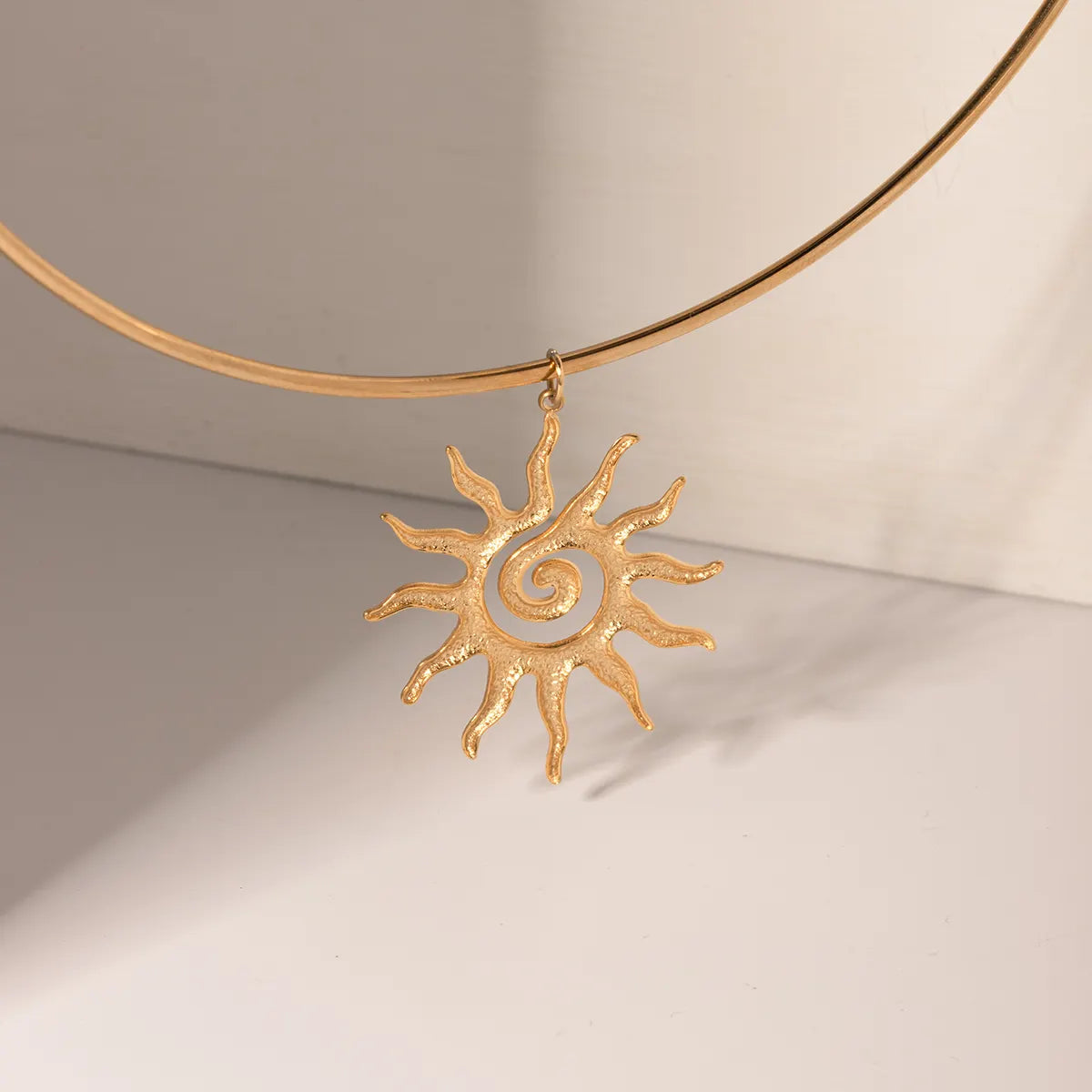 18K Gold Plated Spiral Sun Hoop Pendant Necklace