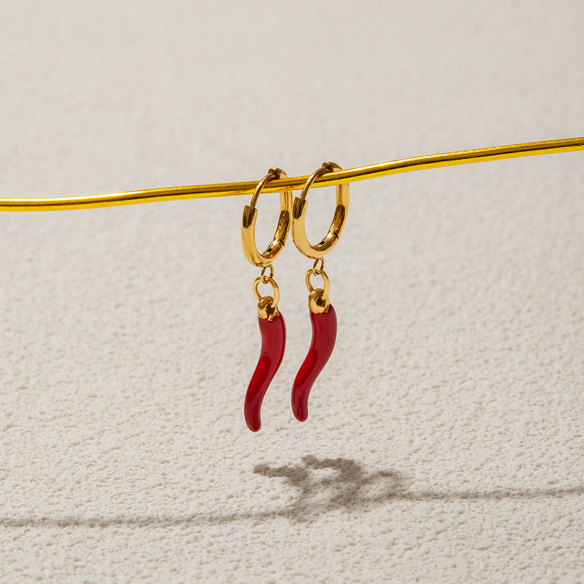 18k Gold Plated Red Chili Oiled Earring