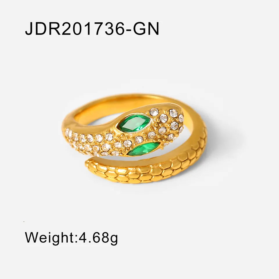 18K Gold Plated Malachite Snake Rings (Adjustable)