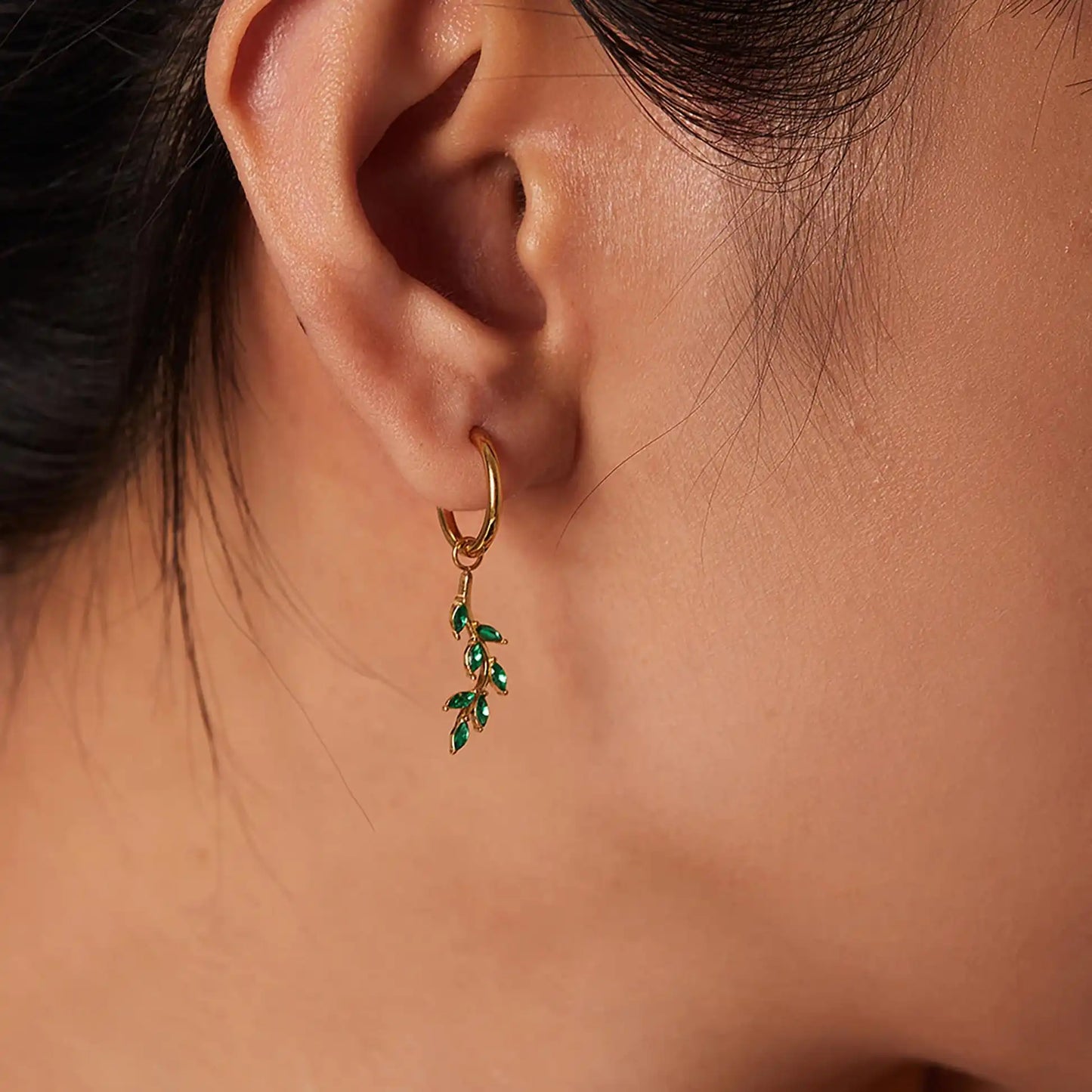 18K Gold Plated ZC Leaf Pendant Earrings