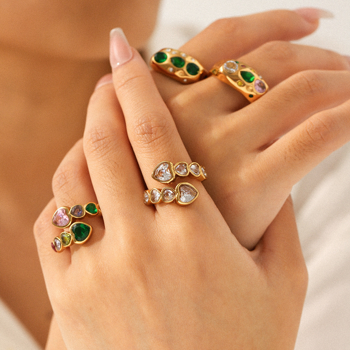 18K Zirconia Heart Open Ring