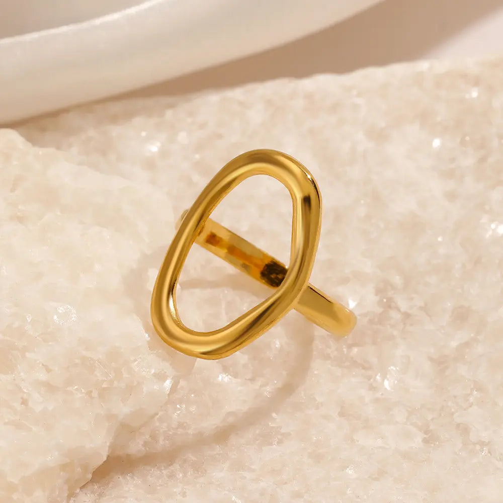 18K Gold Plated Oval Open Ring (Adjustable)