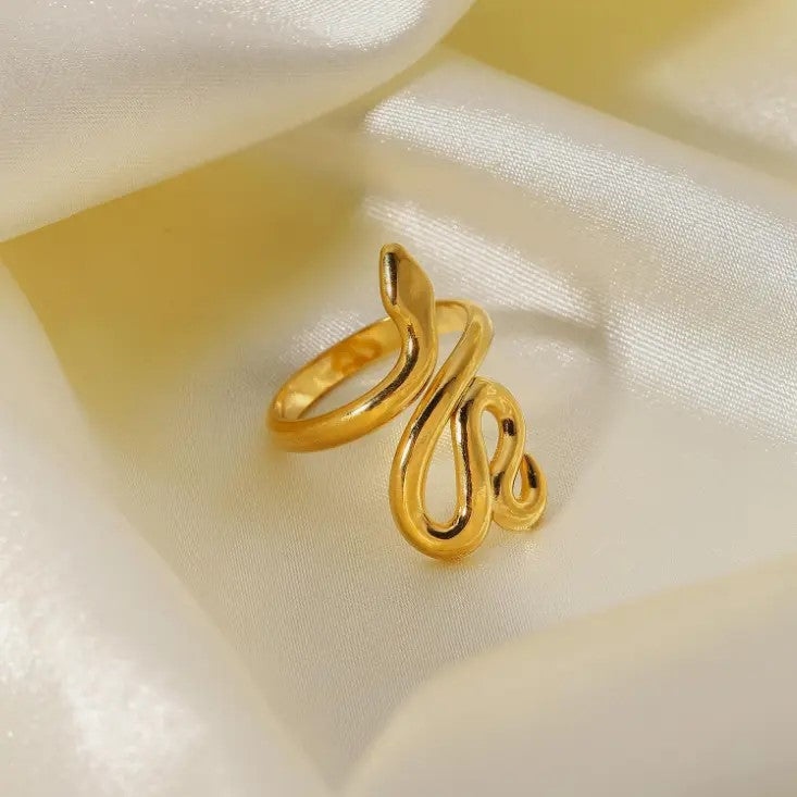 18K Gold Plated Smooth Snake Ring (Adjustable)
