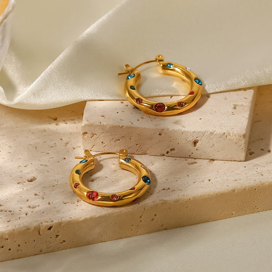 18k Gold Plated Colour CZ Hoop Earrings