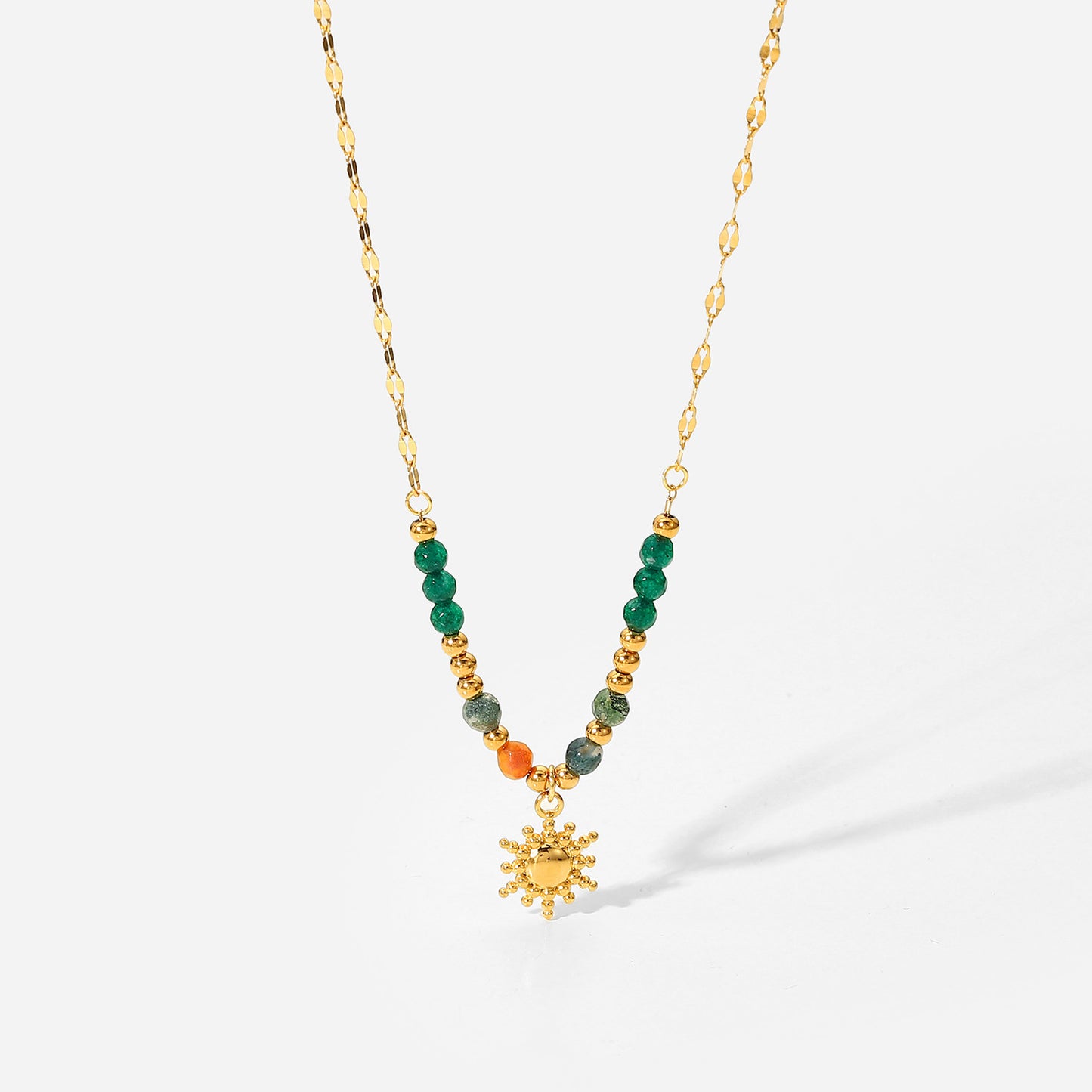 18K Gold Plated Natural Stone Bead Sun Necklace