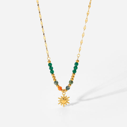 18K Gold Plated Natural Stone Bead Sun Necklace