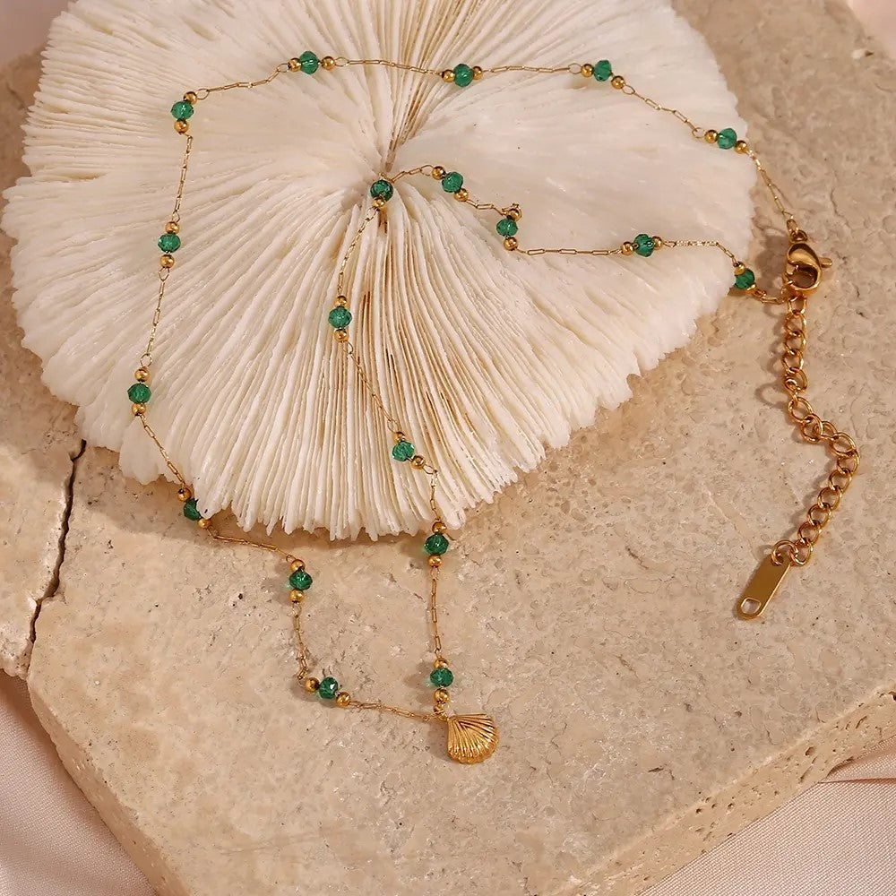 18K Gold Plated Green Bead Necklace