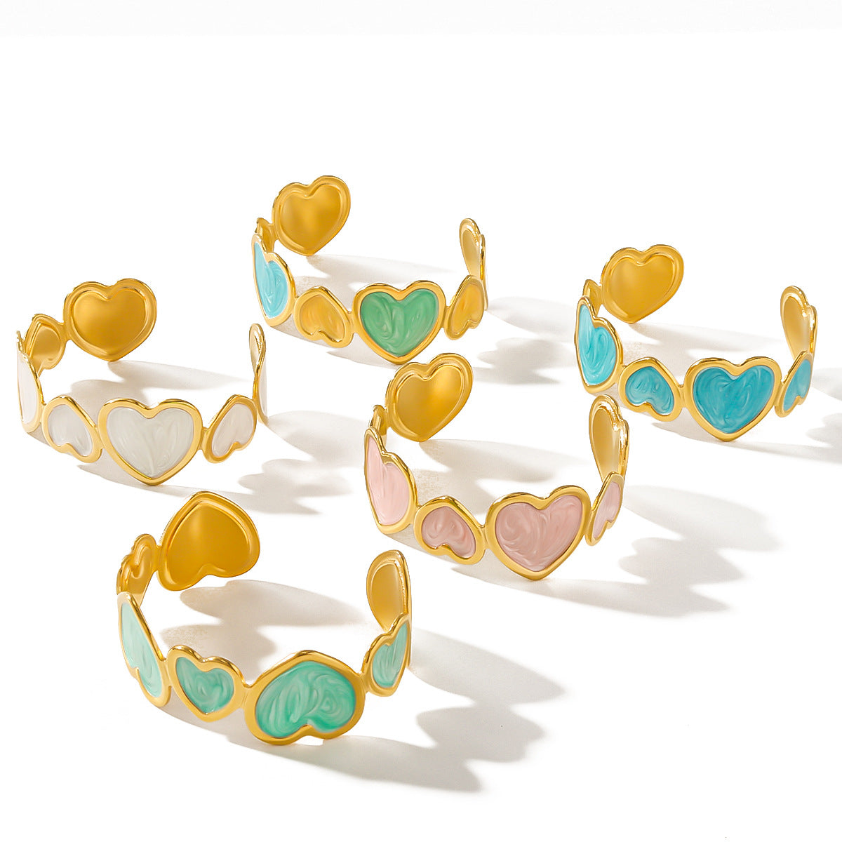 18K Gold Plated Enamel Heart Cuff Bangle