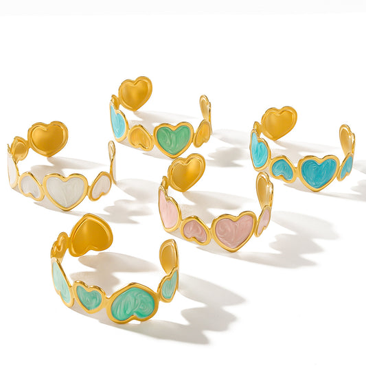 18K Gold Plated Enamel Heart Cuff Bangle