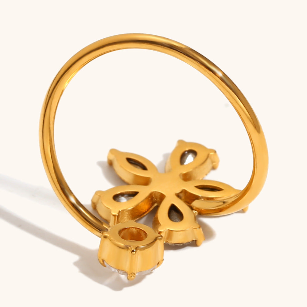 18K Gold Plated Zirconia Flower Ring (Adjustable)