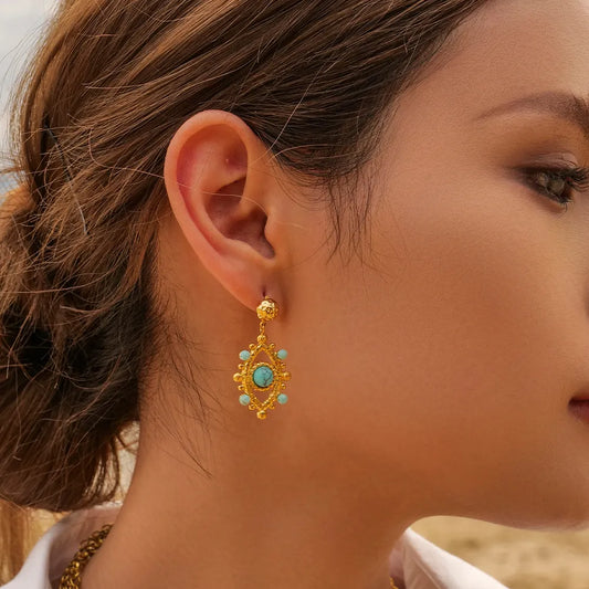 18K Gold Plated Devil's Eye Turquoise Earrings