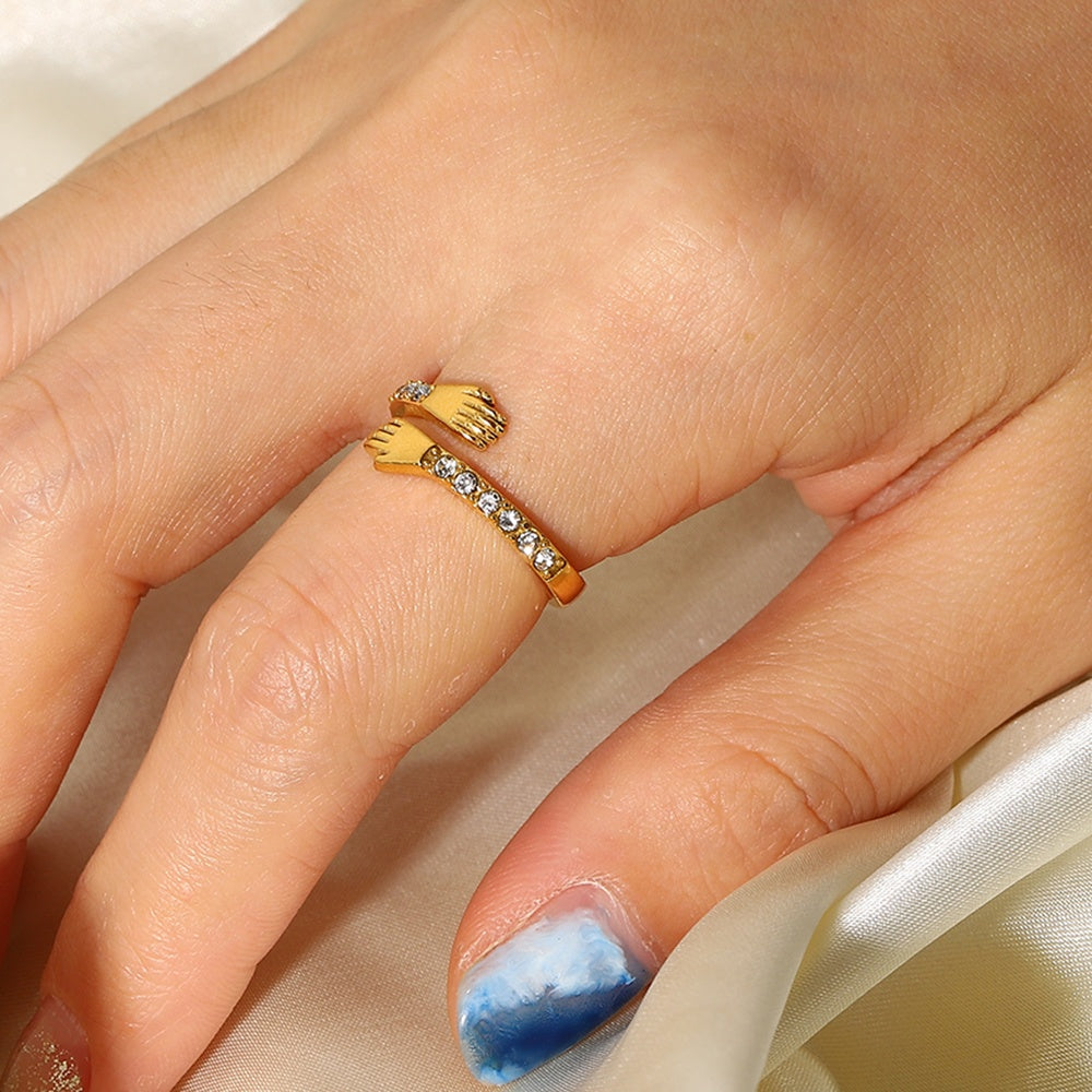 18k Gold Plated CZ Self Love Hug Me Ring (adjustable)